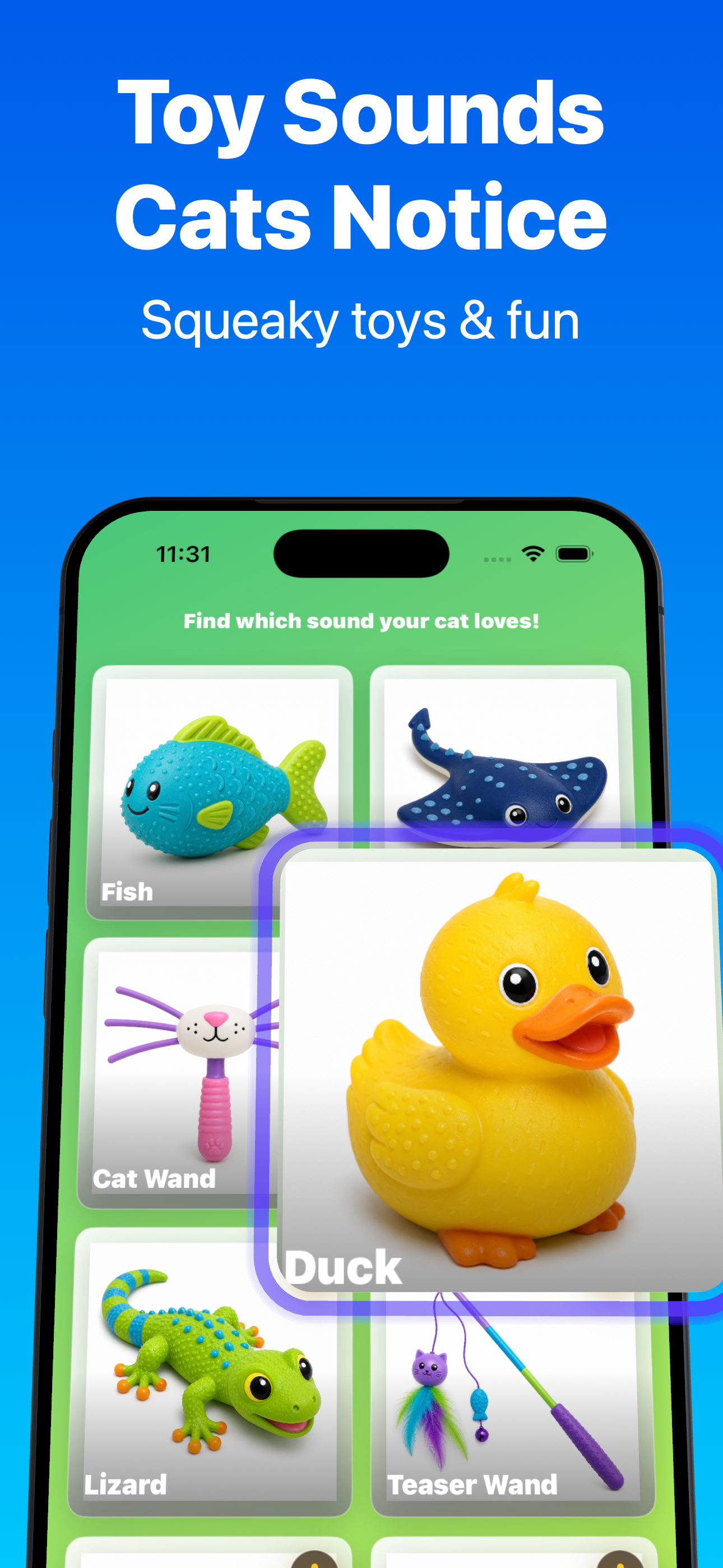 Toy sounds screen for cats