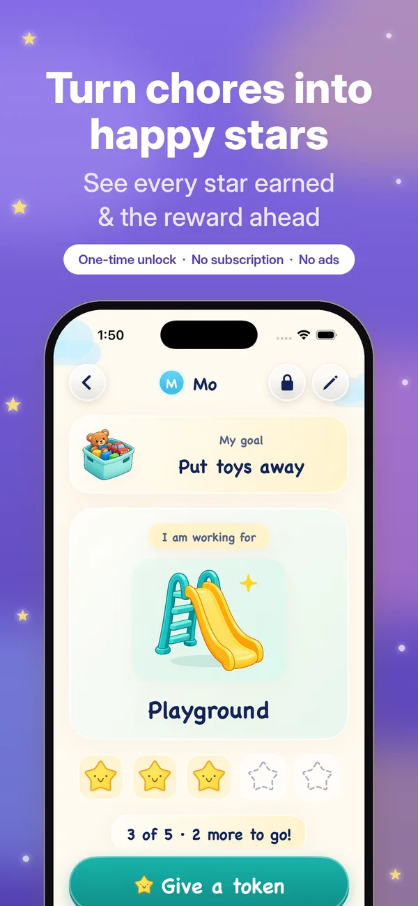 Token board with stars earned toward a reward